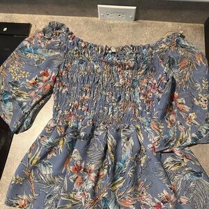Chenault Blue Floral Smocked Blouse
